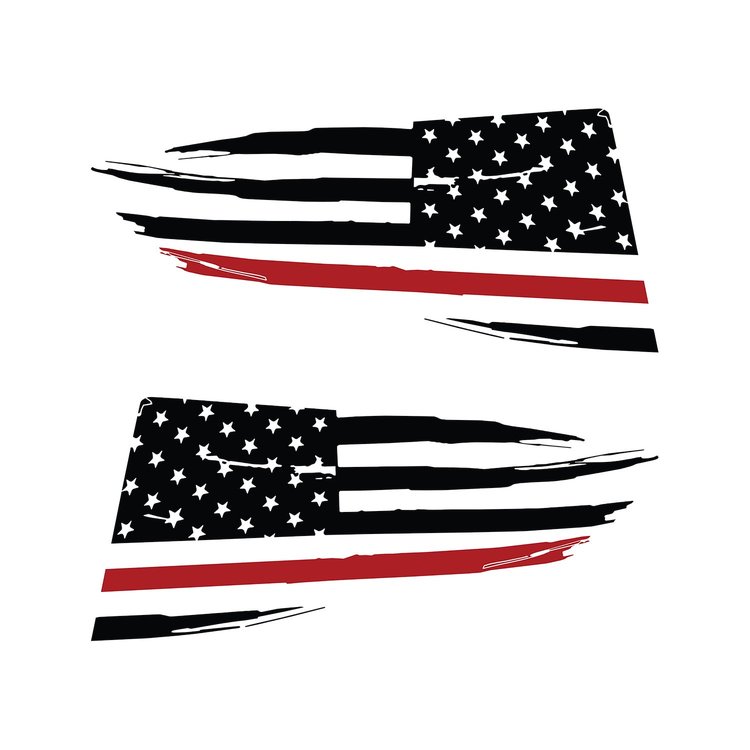 77299 Quarter Window Flag Decal, 2014-2019 Chevy Corvette, Gloss Black, Distressed USA Flag W/Red Stripe