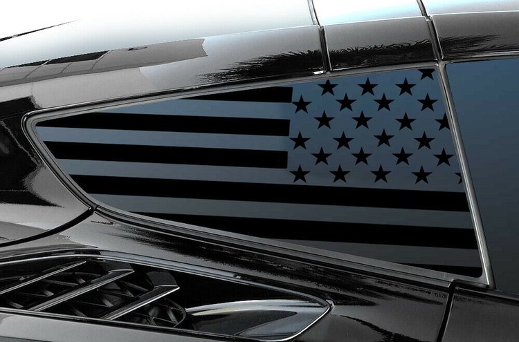 77306 Quarter Window Flag Decal, 2014-2019 Chevy Corvette, Matte Black, Distressed Texas Flag W/Lines