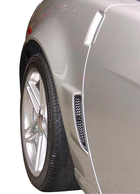 77592 Rear Fender Brake Duct Grille Screens, 2005-2013 Chevy Corvette, All Exc ZR1, Aluminum W/Black Finish