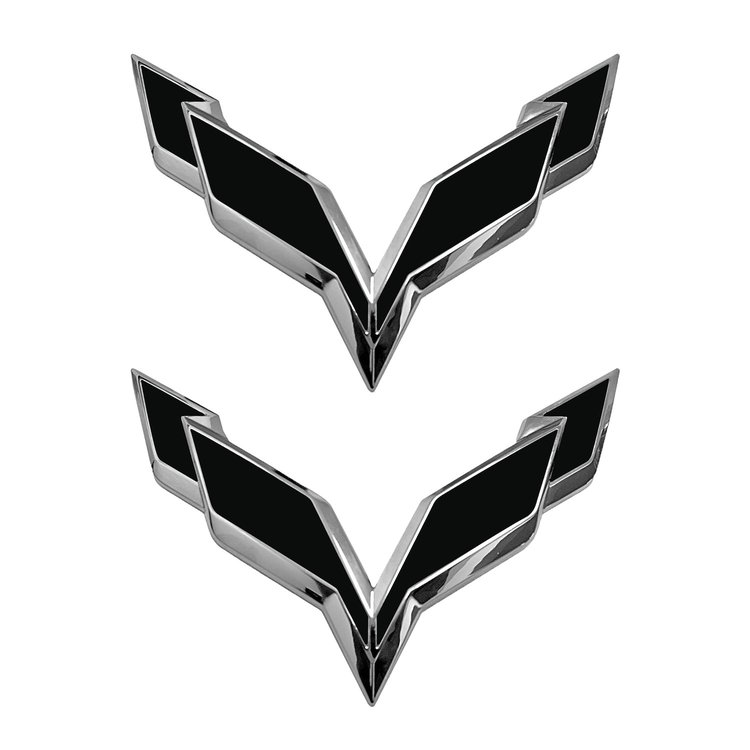 77996 Front/Rear Flag Emblem Overlay Sets, 2014-2019 Chevy Corvette, Gloss Black