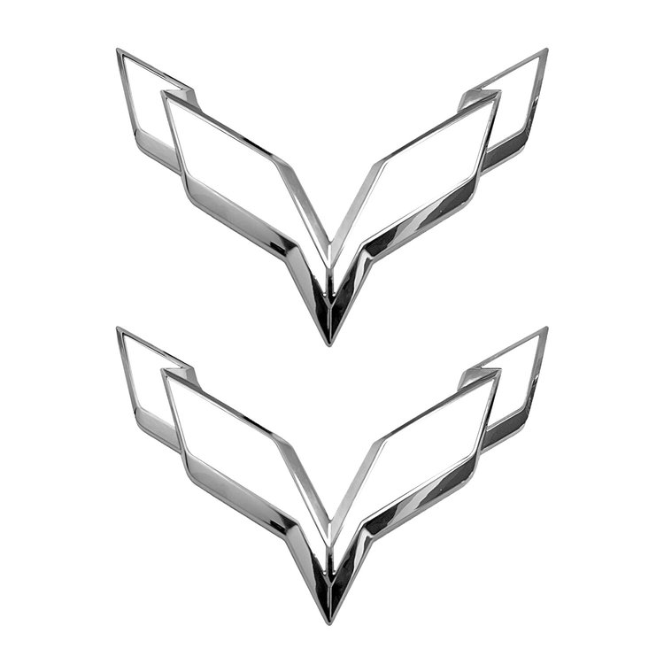 77998 Front/Rear Flag Emblem Overlay Sets, 2014-2019 Chevy Corvette, Gloss White