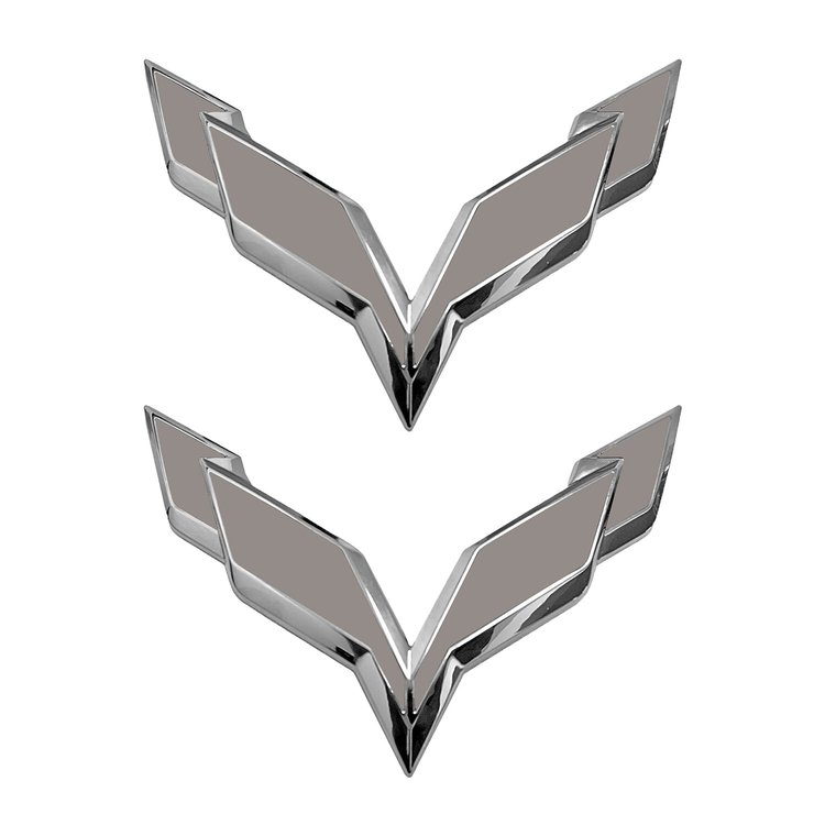 77999 Front/Rear Flag Emblem Overlay Sets, 2014-2019 Chevy Corvette, Gloss Silver