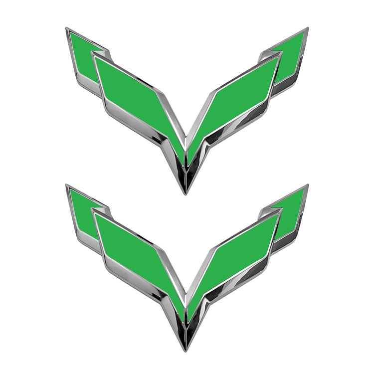 78003 Front/Rear Flag Emblem Overlay Sets, 2014-2019 Chevy Corvette, Gloss Lime Green