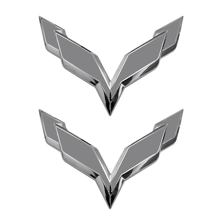 78011 Front/Rear Flag Emblem Overlay Sets, 2014-2019 Chevy Corvette, Matte Gray
