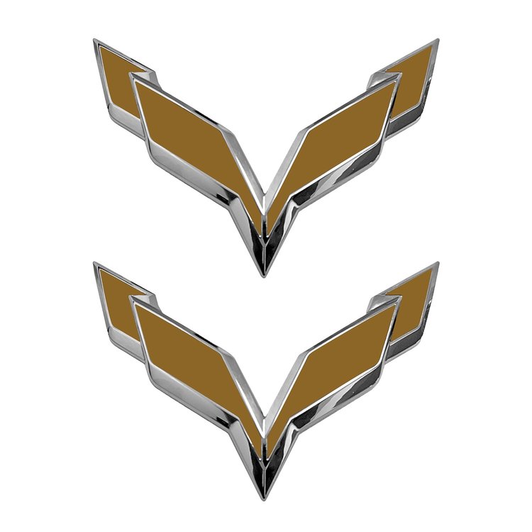 78016 Front/Rear Flag Emblem Overlay Sets, 2014-2019 Chevy Corvette, Matte Metallic Gold
