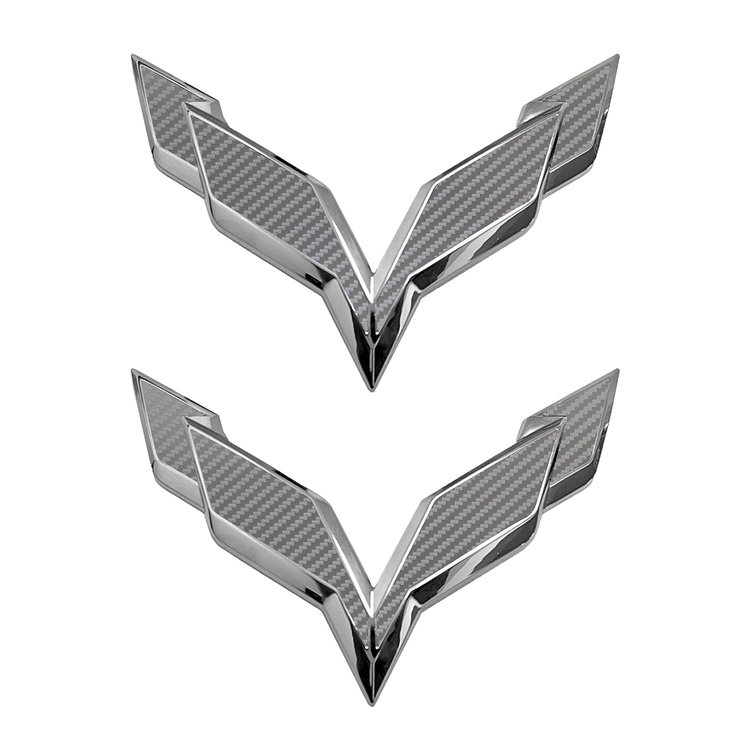 78018 Front/Rear Flag Emblem Overlay Sets, 2014-2019 Chevy Corvette, Silver Carbon Fiber