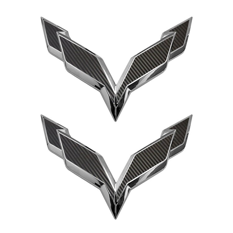 78019 Front/Rear Flag Emblem Overlay Sets, 2014-2019 Chevy Corvette, Black Carbon Fiber
