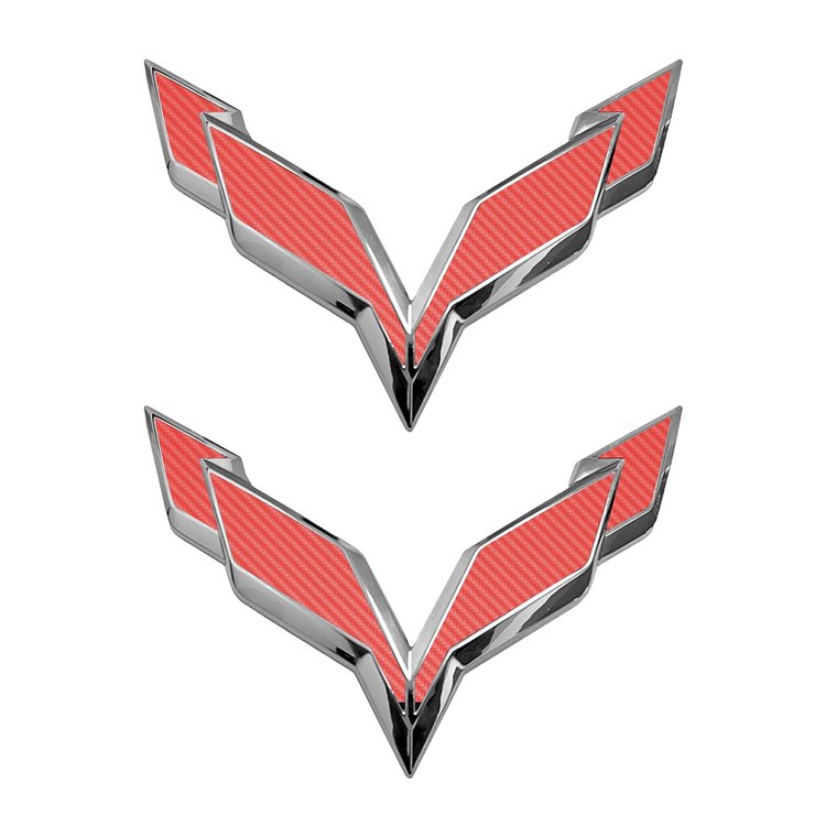 78020 Front/Rear Flag Emblem Overlay Sets, 2014-2019 Chevy Corvette, Red Carbon Fiber