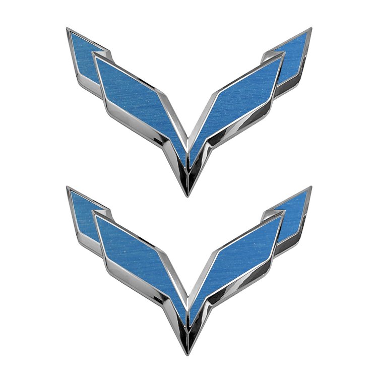 78023 Front/Rear Flag Emblem Overlay Sets, 2014-2019 Chevy Corvette, Blue Brushed Steel