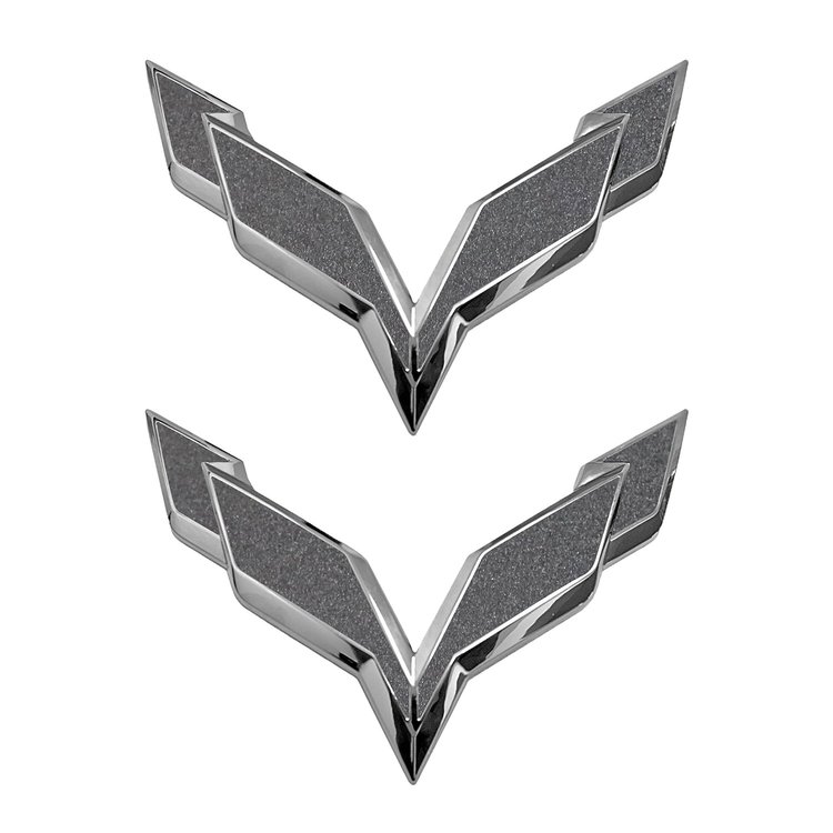 78024 Front/Rear Flag Emblem Overlay Sets, 2014-2019 Chevy Corvette, Gloss Metallic Pearl Black