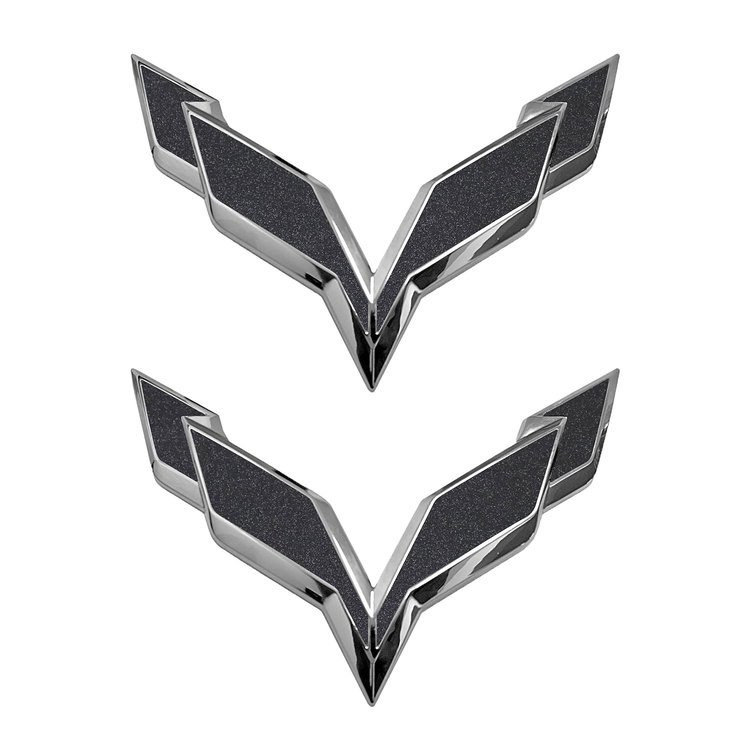 78025 Front/Rear Flag Emblem Overlay Sets, 2014-2019 Chevy Corvette, Gloss Carbon Flash