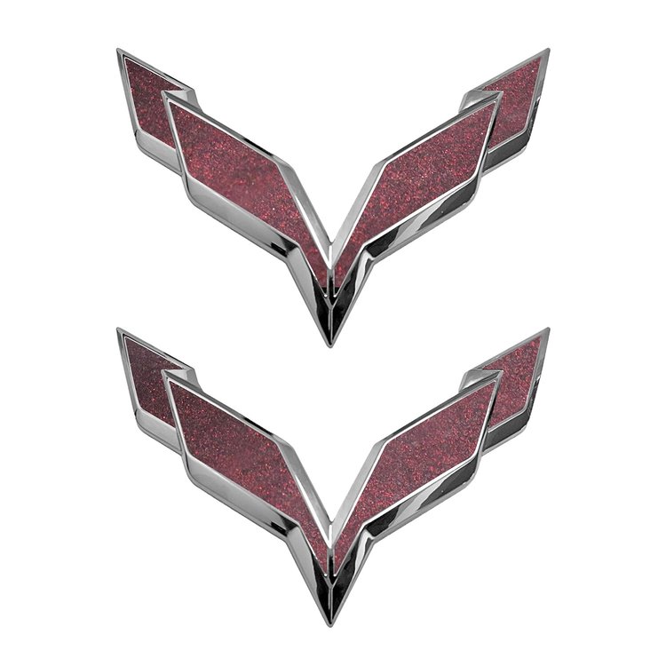 78026 Front/Rear Flag Emblem Overlay Sets, 2014-2019 Chevy Corvette, Gloss Demon Black