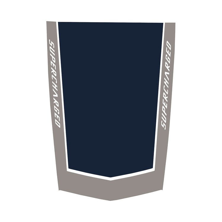 78876 2-Tone Stinger Stripe, 2014-2019 Chevy Corvette, Gloss Silver Gloss Blue W/ Supercharged Text
