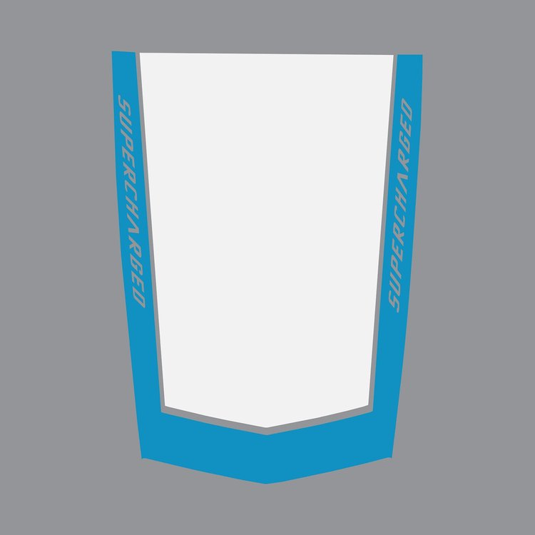 78879 2-Tone Stinger Stripe, 2014-2019 Chevy Corvette, Gloss Tension Blue Matte White W/ Supercharged Text