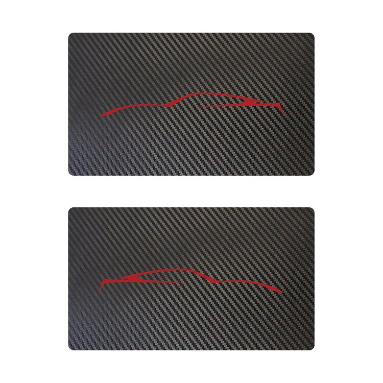 78949 Airbag Warning Cover, 2014-2019 Chevy Corvette, Pair Black Carbon Fiber Matte Red Coupe Outline Only