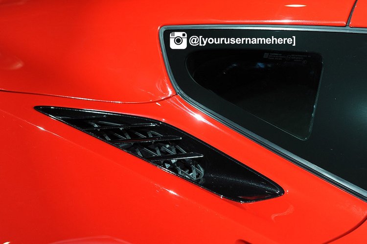 79637 IG Username Custom Window Decals, 1953-2023 Chevy Corvette, Pair Gloss Red Arial