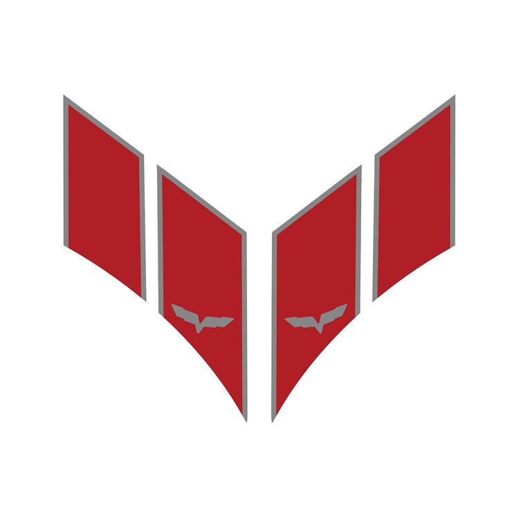 79772 2-Tone GS Style Fender Stripes, 2005-2013 Chevy Corvette, Matte Gray/Matte Red, Crossed Flags Cutout
