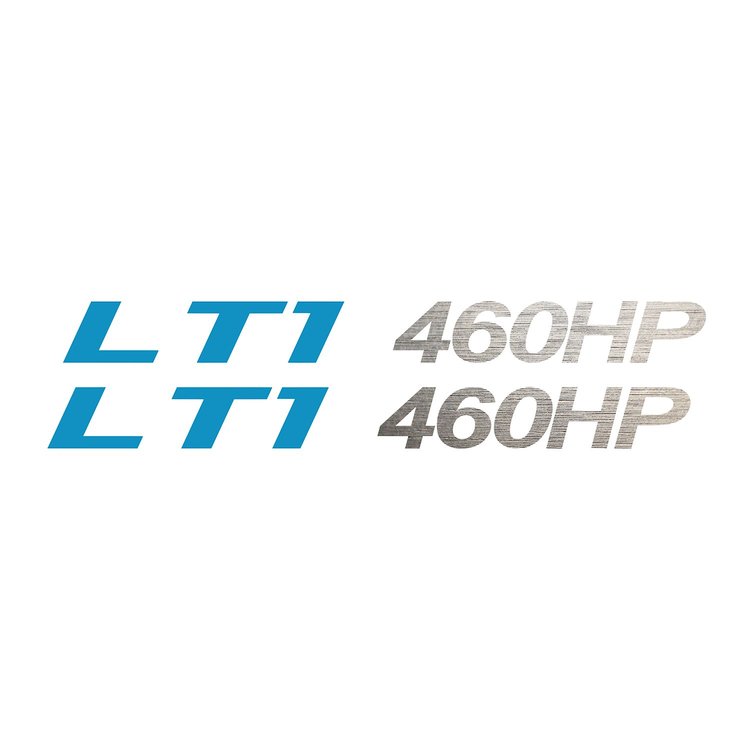 79951 Fuel Rail Horsepower Decals, 2014-2019 Chevy Corvette, Gloss Tension Blue LT1 Chrome Brushed Steel 460HP