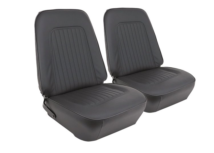 C400120 Leather Seat Covers, 1967-1968 Chevy Camaro, Standard Interior Front Buckets, Black