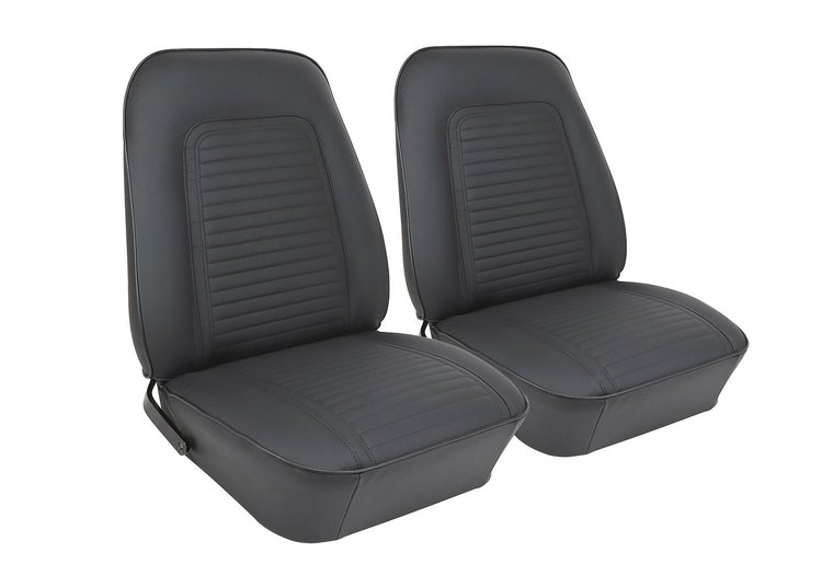 C400220 Leather Seat Covers, 1969 Chevy Camaro, Standard Interior Front Buckets, Black