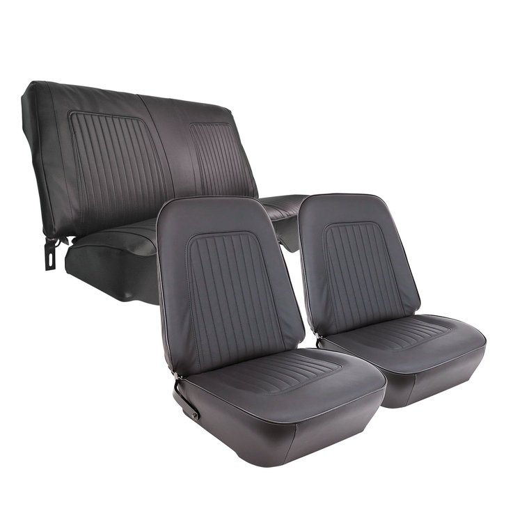 C400520 Leather Seat Cover Set, 1967-1968 Chevy Camaro, Coupe Standard Interior Front & Rear, Black