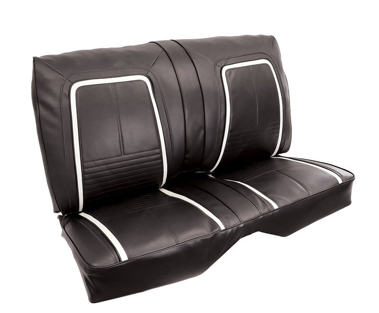 C401620 Leather Seat Covers, 1967-1967 Chevy Camaro, Deluxe Interior Rear, Fixed Back, Black/White