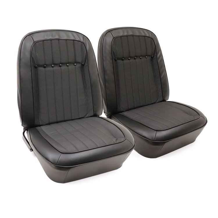 C402420 Leather Seat Cover Set, 1969 Chevy Camaro, Deluxe Interior Front Buckets, Black