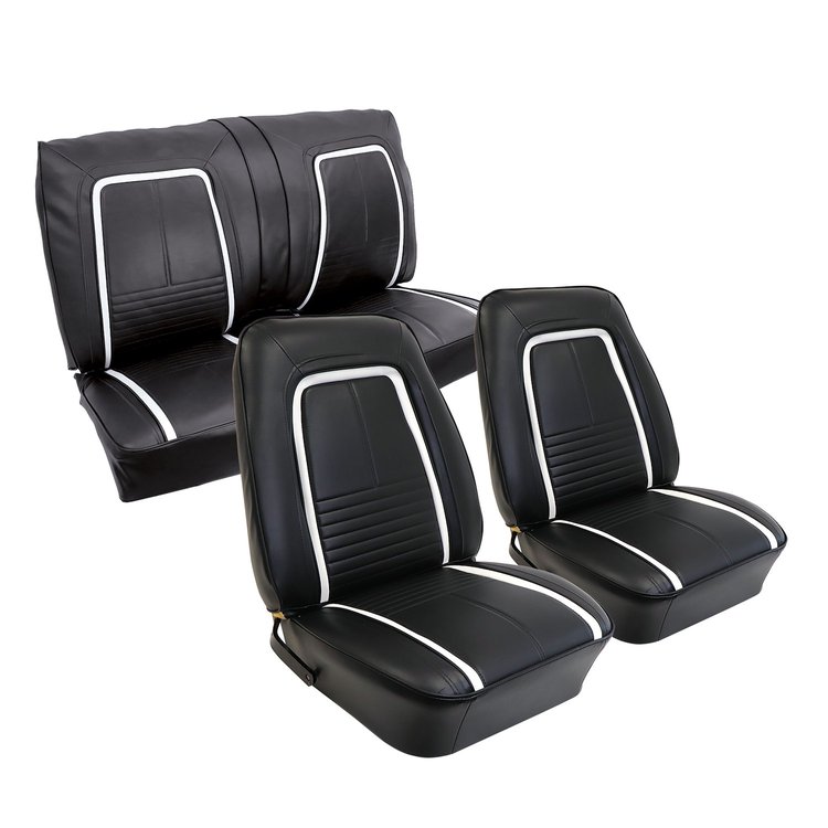 C404820 Premium Stitched Vinyl Seat Cover Set, 1967-1967 Chevy Camaro, Deluxe Interior F&R, Black