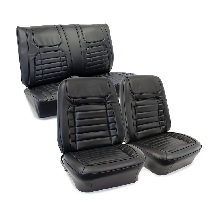 C405020 Premium Stitched Vinyl Seat Cover Set, 1968-1968 Chevy Camaro, Convertible Deluxe Interior F&R, Black