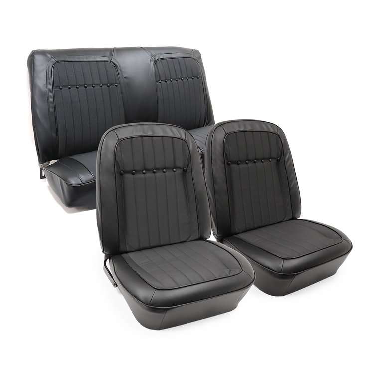 C405120 Premium Stitched Vinyl Seat Cover Set, 1969 Chevy Camaro, Coupe Deluxe Interior F&R, Black