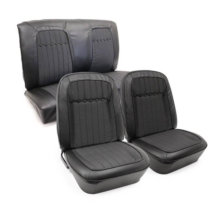 C405220 Premium Stitched Vinyl Seat Cover Set, 1969 Chevy Camaro, Convertible Deluxe Interior F&R, Black