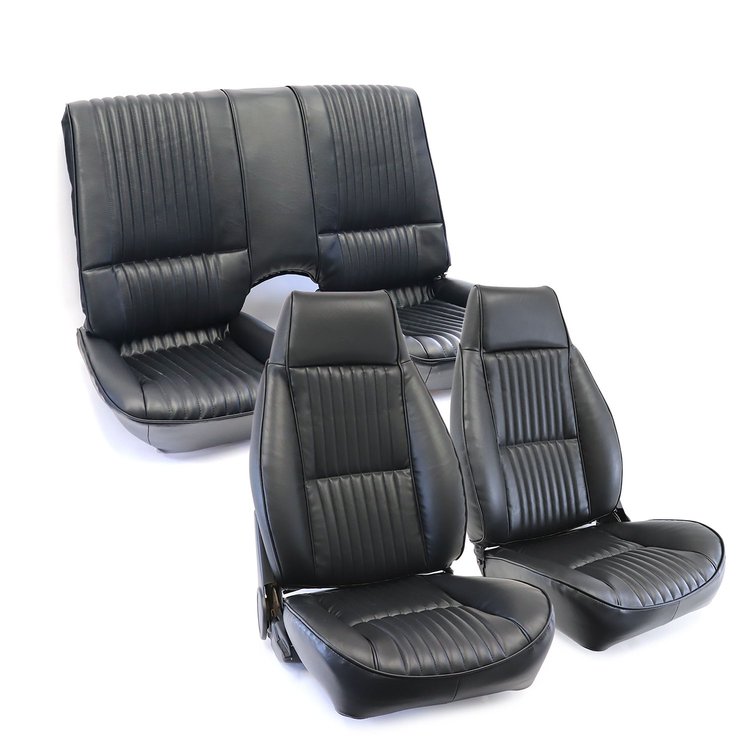 C420620 Leather Seat Cover Set, 1982-1984 Chevy Camaro, Standard Interior W/Solid Rear, Black