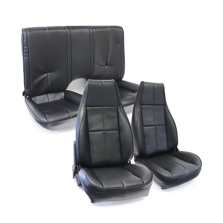 C420720 Leather Seat Cover Set, 1985-1985 Chevy Camaro, Standard Interior W/Solid Rear, Black