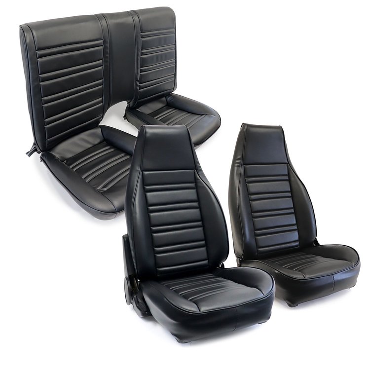 C420920 Leather Seat Cover Set, 1986-1992 Chevy Camaro, Standard Interior W/Solid Rear, Black