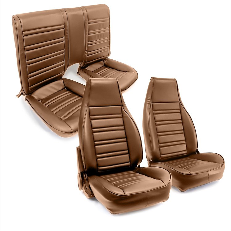 C420978 Leather Seat Cover Set, 1986-1992 Chevy Camaro, Standard Interior W/Solid Rear, Camel