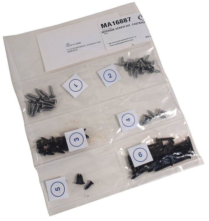 MA16887 Interior Screw Kit, 1971-1973 Ford Mustang, Fastback