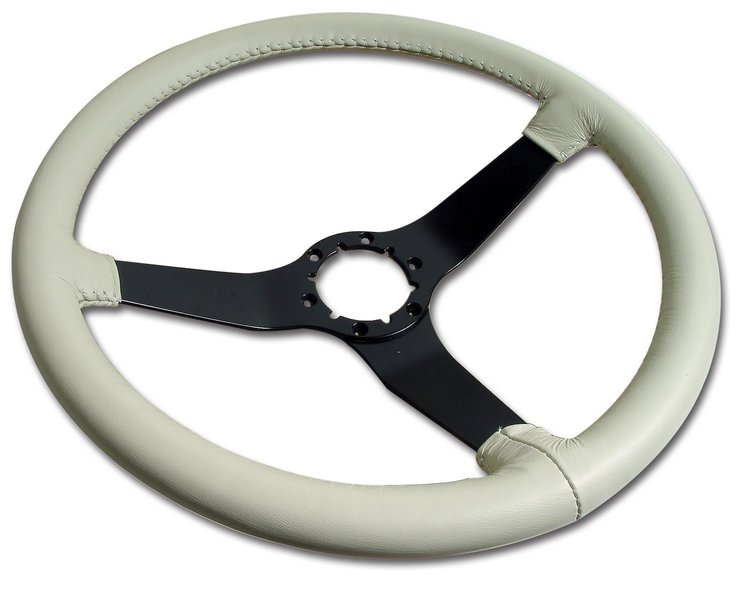 X23966 Reproduction Steering Wheel, 1980-1980 Chevy Corvette, Oyster Leather W/Black Spokes