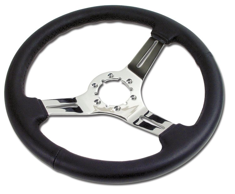 X2502 Leather Steering Wheel W/Chrome Spokes, 1968-1982 Chevy Corvette, Black
