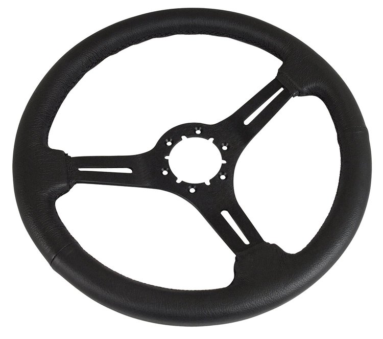 X2553 Leather Steering Wheel W/Slotted Black Spokes, 1968-1982 Chevy Corvette, Black