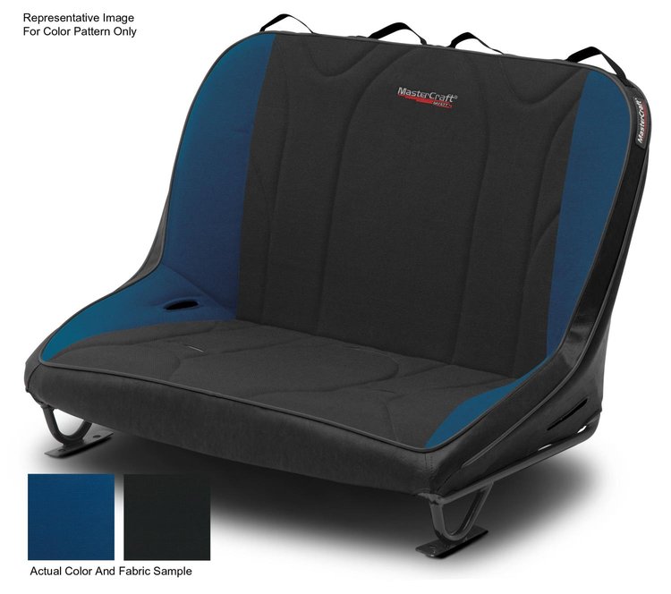 310253 40 in. Rubicon Rear Bench w/o Headrest, 1966-1977 Ford Bronco, Black w/Black Center & Blue Side Panels