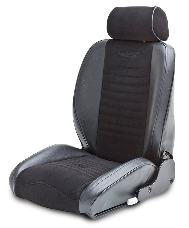 532024 Camber w/Adjustable Headrest, Black Vinyl w/Black Micro Suede Center, Recliner Lever Left