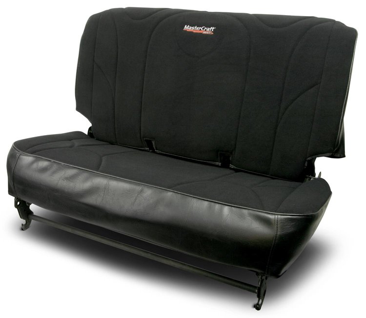 702744 Fold & Tumble Seat Slip Covers, 1965-1995 Jeep , MasterCraft w/BRS Stitch, Black w/Black Center & Black Side Panels