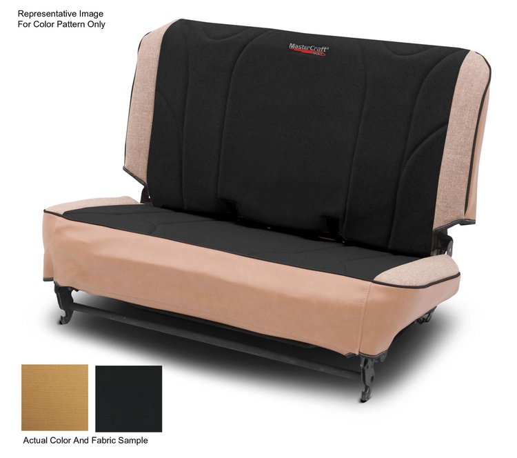702748 Fold & Tumble Seat Slip Covers, 1965-1995 Jeep , Tan w/Black Center & Brown Haze Side Panels, w/BRS Stitch Pattern