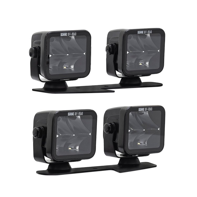 BNLT-BR-21-DT4S Borne Off-Road Direct-Fit Ford Bronco Ditch Light Set (4) 3X3 Spot