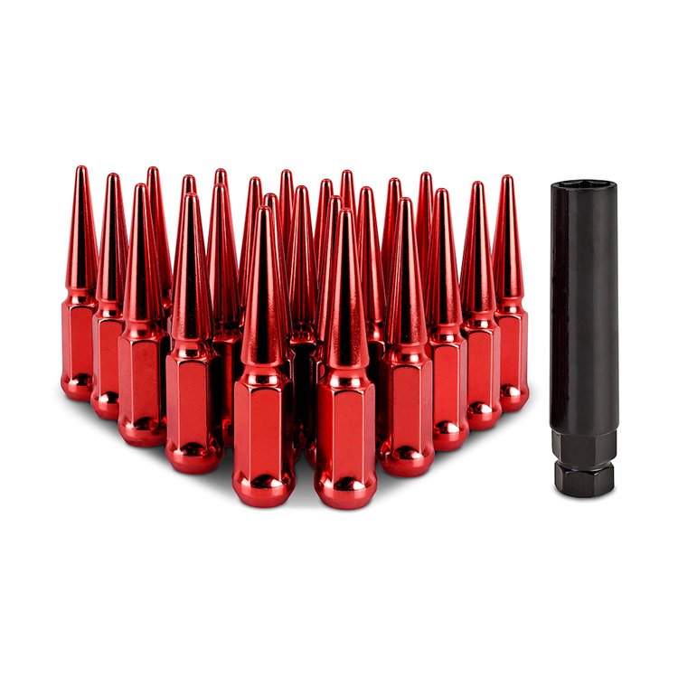 MMLG-SP1215-24RD Spiked Lug Nuts, M12x1.5, 24-PC Set, Red