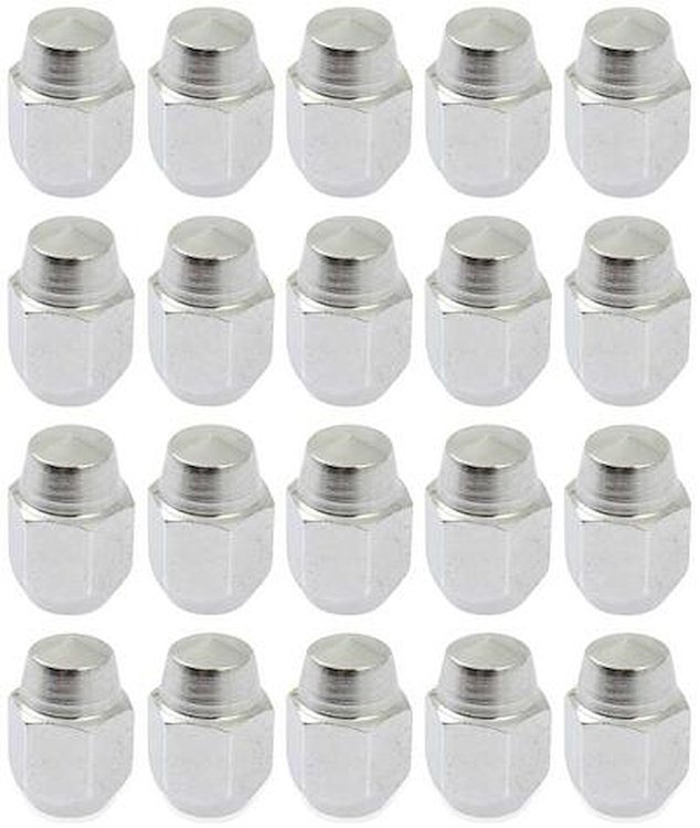 1012J 1964-73 Mustang; Acorn Wheel Lug Nut ; Chrome; 1/2 in.- 20, 1-1/4 in. Tall ; OE Style ; Set Of 20