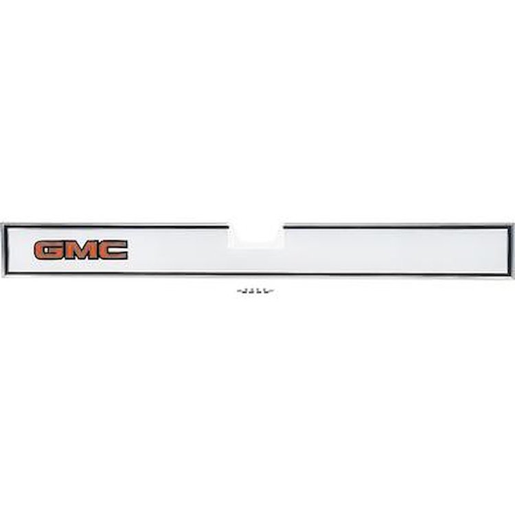 14027522 Rear Tailgate Band Molding Brushed Aluminum; 1981-89 GMC Truck; with GMC Emblem; with Hardware