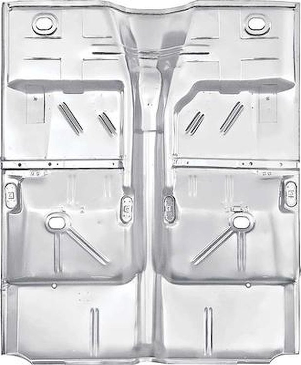 14614W 1962-67 Chevy II, Nova; Complete Floor Pan; Auto Trans, Column Shift; Silver Weld Thru Coating