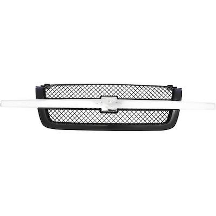 15120575 2003-07 Chevy Silverado, Avalanche, Front Grill Assembly, Mesh Style Insert, Smooth Shell, Dark Gray