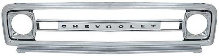 153470 Outer Grille Shell 1969-70 Chevy Pickup, Blazer, Suburban; with CHEVROLET Lettering; Polished Chrome